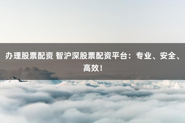 办理股票配资 智沪深股票配资平台：专业、安全、高效！