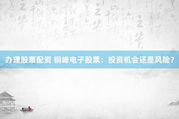 办理股票配资 铜峰电子股票：投资机会还是风险？