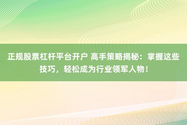 正规股票杠杆平台开户 高手策略揭秘：掌握这些技巧，轻松成为行业领军人物！