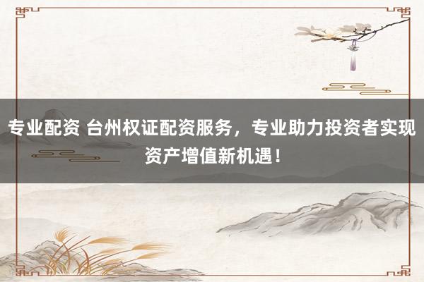 专业配资 台州权证配资服务，专业助力投资者实现资产增值新机遇！