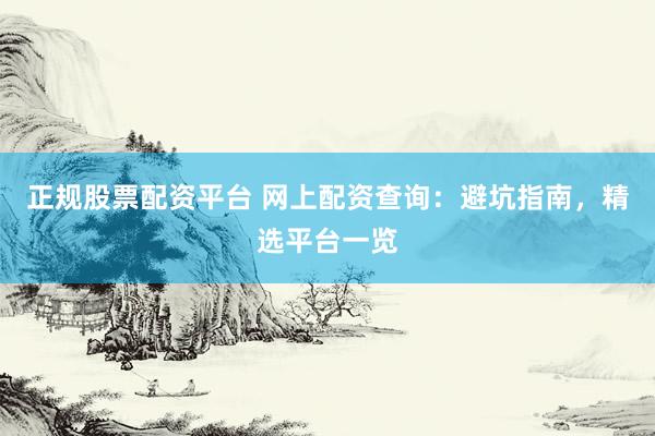 正规股票配资平台 网上配资查询：避坑指南，精选平台一览