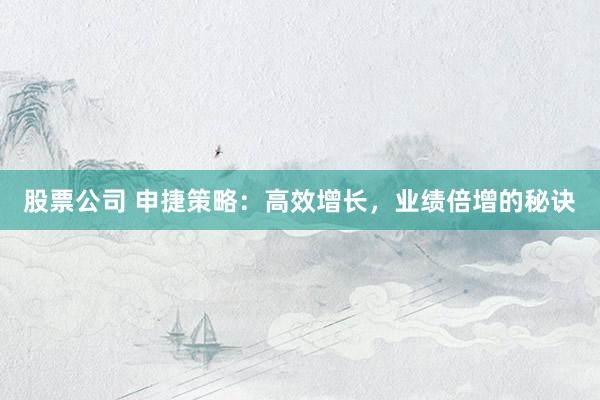 股票公司 申捷策略：高效增长，业绩倍增的秘诀