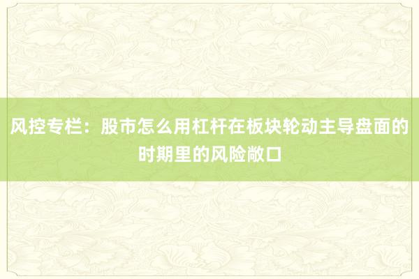 风控专栏：股市怎么用杠杆在板块轮动主导盘面的时期里的风险敞口