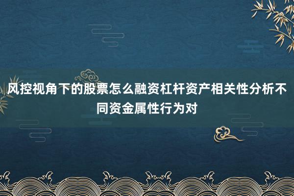 风控视角下的股票怎么融资杠杆资产相关性分析不同资金属性行为对
