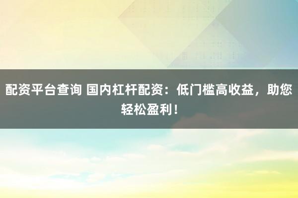 配资平台查询 国内杠杆配资：低门槛高收益，助您轻松盈利！