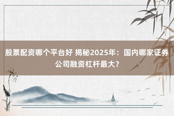 股票配资哪个平台好 揭秘2025年：国内哪家证券公司融资杠杆最大？