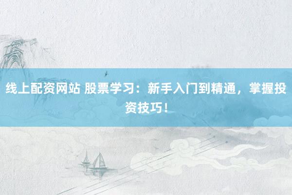 线上配资网站 股票学习：新手入门到精通，掌握投资技巧！